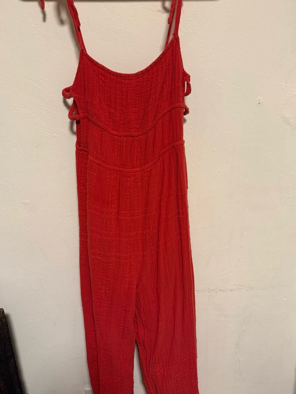 Urban Outfitters Red Sleeveless Tie-Shoulder Jumpsuit